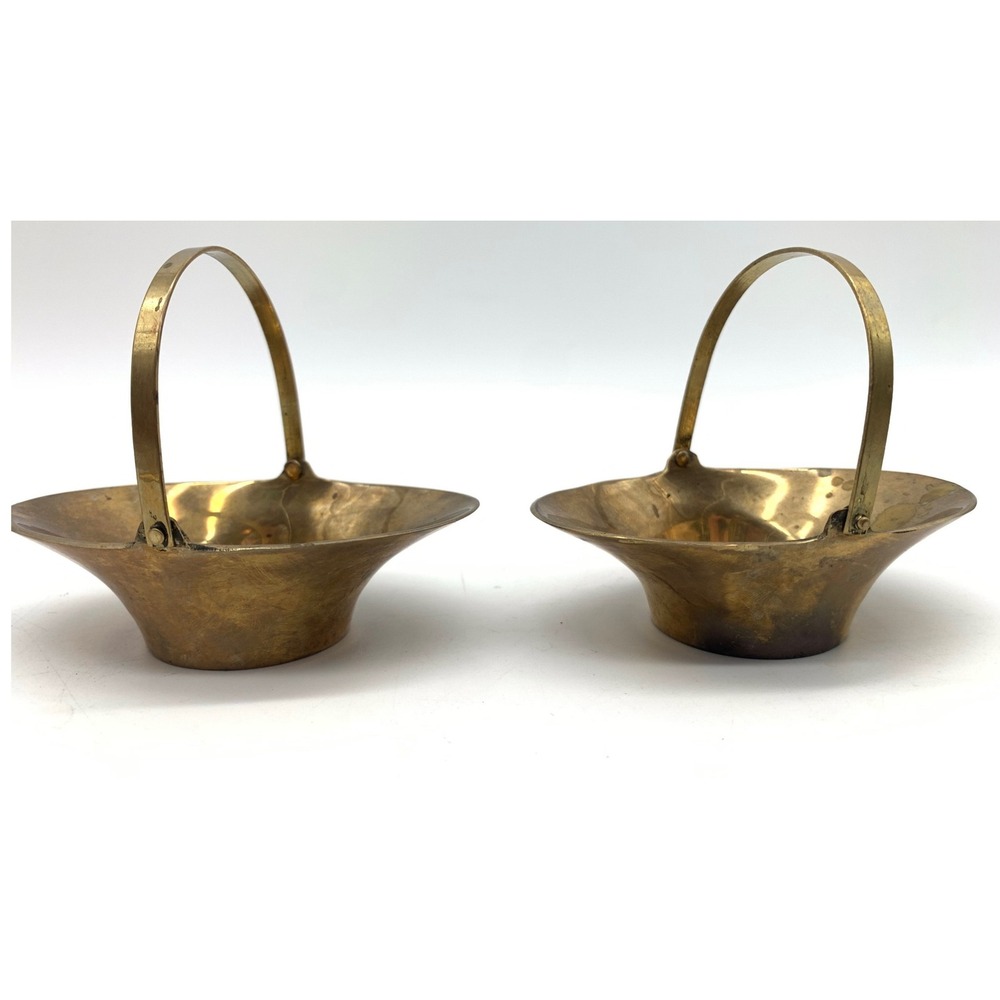 Vtg Solid Brass Miniature Baskets Teddy Bear Figurine Lot Set Mid Century Decor - Picture 9 of 14